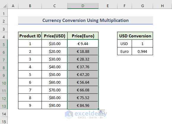 Automate Currency Conversion Using Multiplication