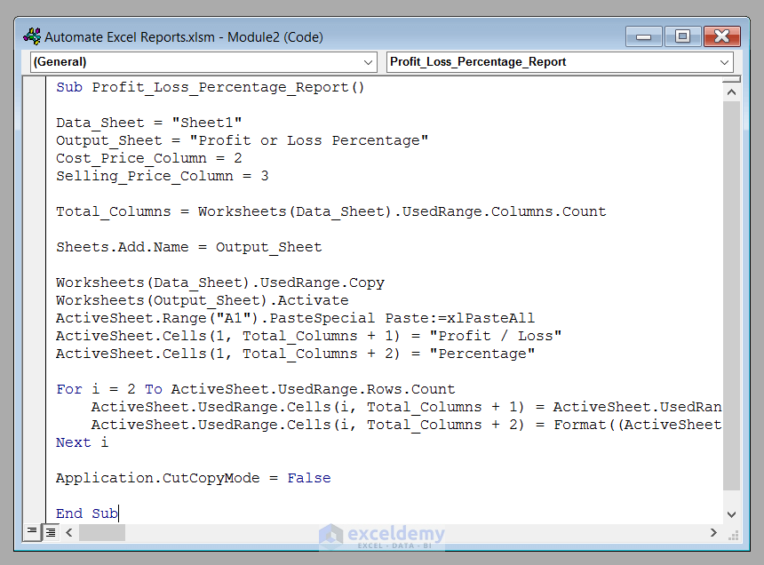 VBA Code to Automate Excel Reports Using Macros