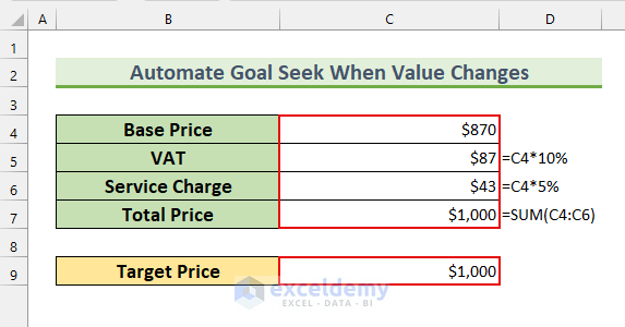 how to automate goal seek in excel