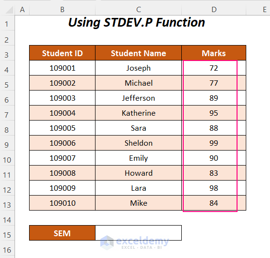 how to calculate SEM in Excel