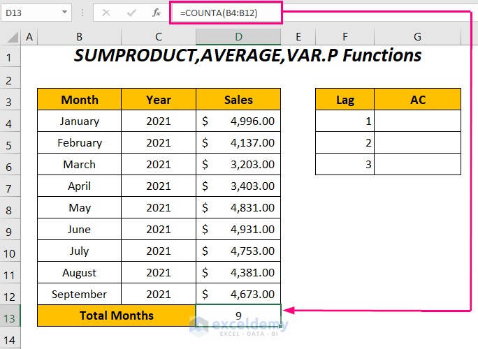 how to calculate autocorrelation in Excel
