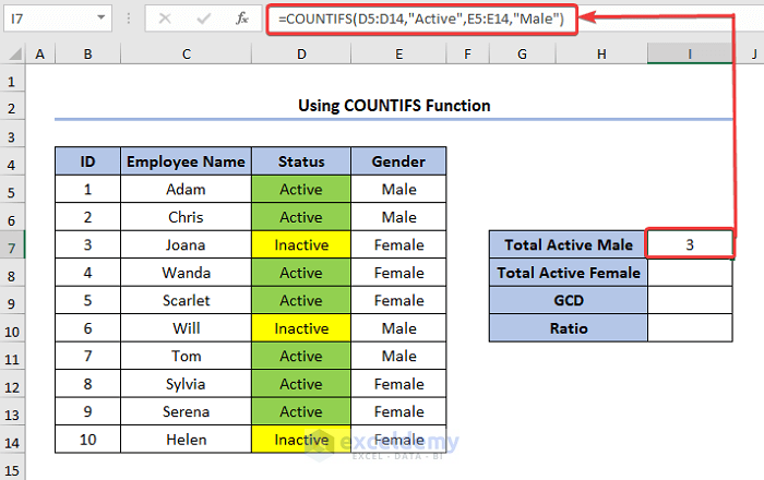 using COUNTIFS function