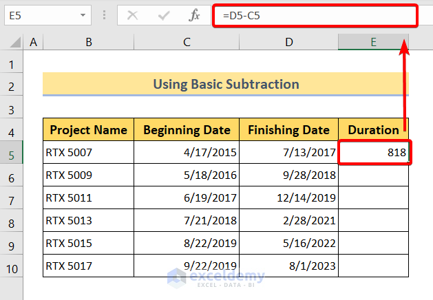 Subtracting Two Dates to Calculate Time Difference in Excel Between Two Dates