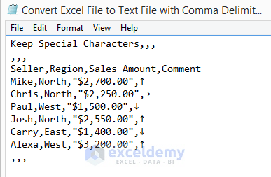 Transform Excel File to Text File Keeping Special Characters with Comma Delimited
