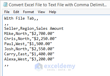 Convert Excel File to Text File with Comma Delimited Using the File Tab