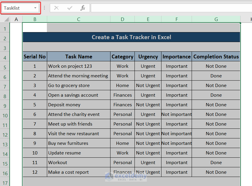 how to create a task tracker in excel