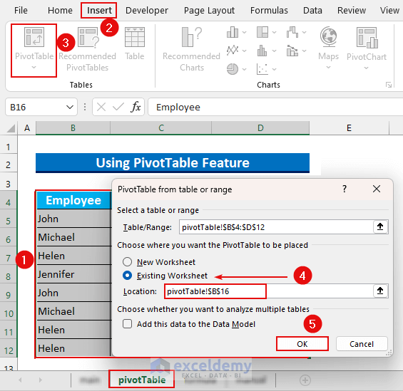 Using PivotTable Feature to Create a Training Matrix in Excel