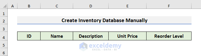 Manually Design Inventory Database in Excel