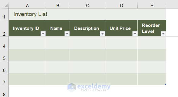 Use Excel Templates to Create Inventory Database