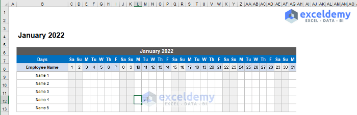 Build Tracker List for Individual Month to Create Leave Tracker in Excel
