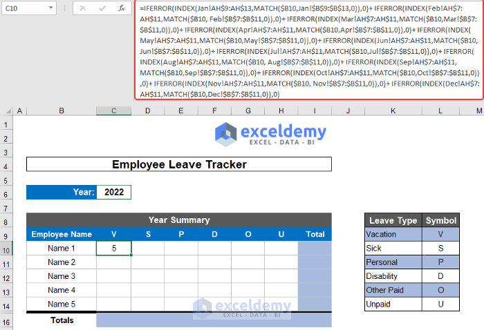 Generating Final Summary Report of Leave Tracker in Excel