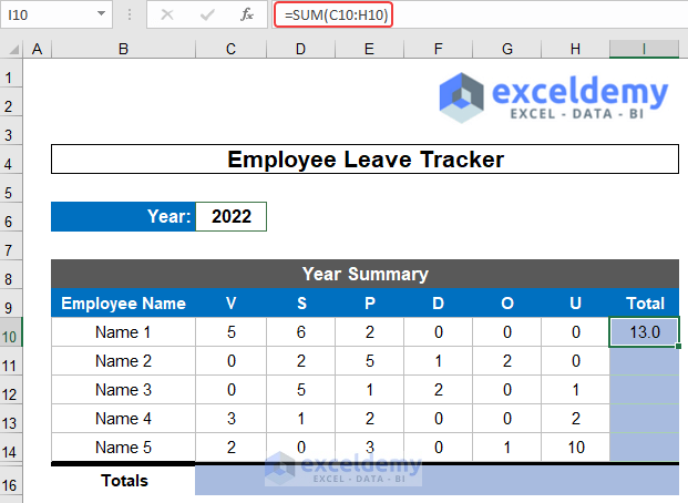 Generating Final Summary Report of Leave Tracker in Excel