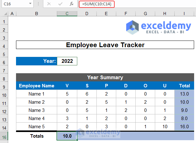 Generating Final Summary Report of Leave Tracker in Excel