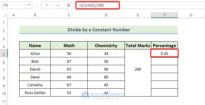 Divide Using a Constant Number to Get a Percentage