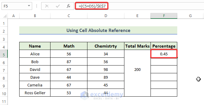 Using Cell Absolute Reference