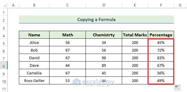 Divide in Excel by Copying a Formula to Get a Percentage