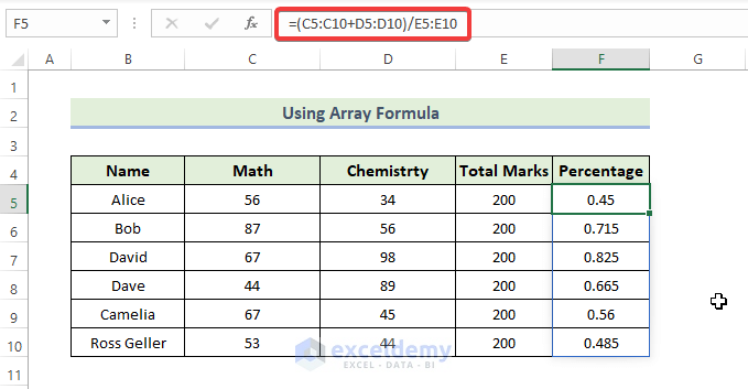 Divide in Excel Using Array Formula 