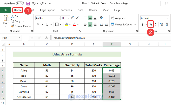 Divide in Excel Using Array Formula 