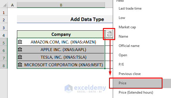 Add Data Type to Get Stock Quotes in Excel