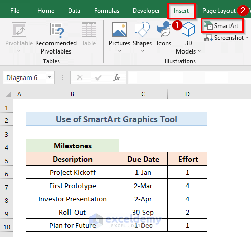 Use SmartArt Graphics Tool to Make a Project Management Timeline