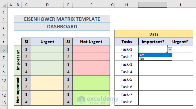 Feature of Eisenhower Matrix Template in Excel