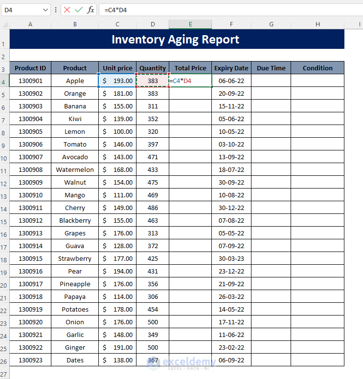 how to make inventory aging report in Excel