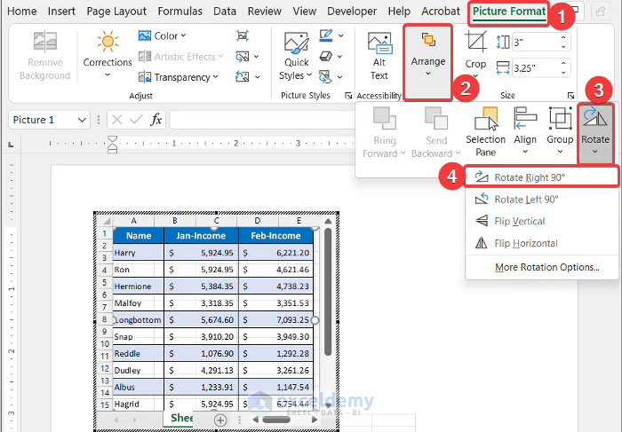 Paste Excel Table As a Picture into Word Landscape