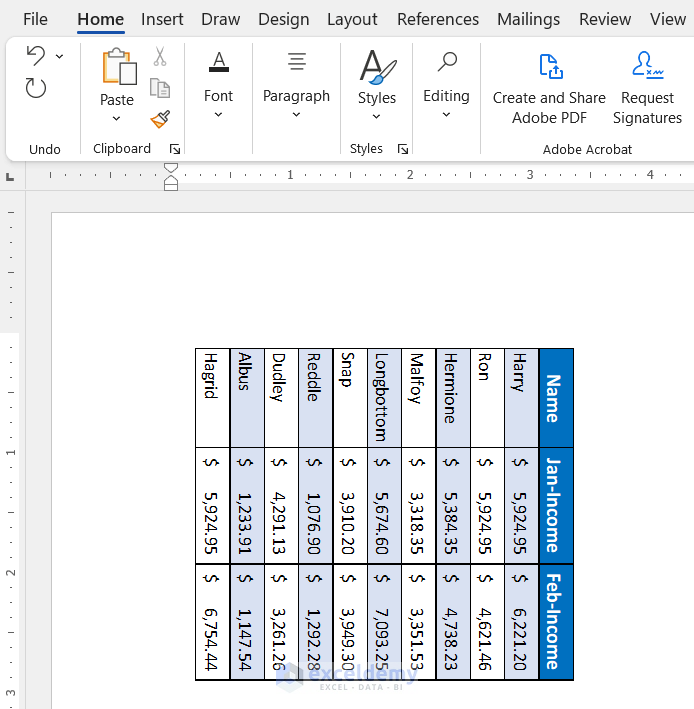 Paste Excel Table As a Picture into Word Landscape