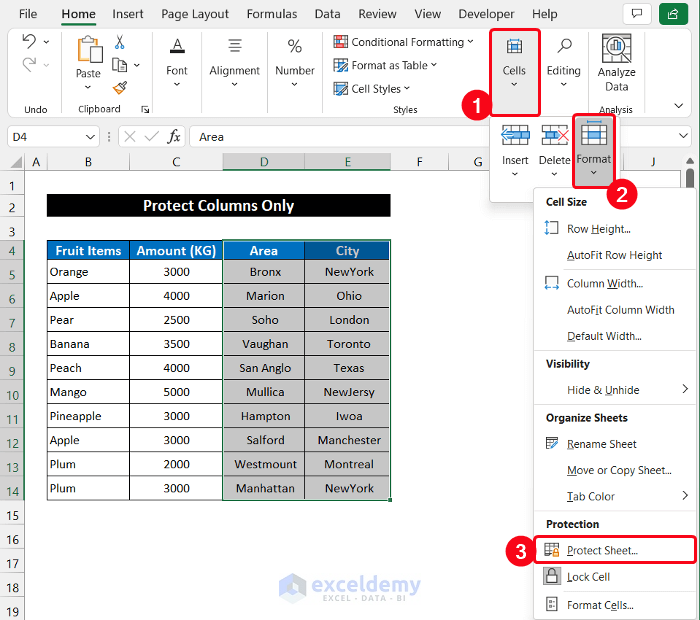 Using Built-in Format Option to Protect Columns in Excel Without Protecting Sheet
