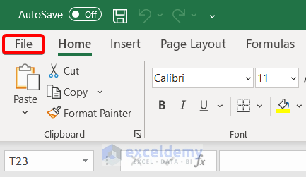 Selecting File tab to Protect Excel Workbook from Editing