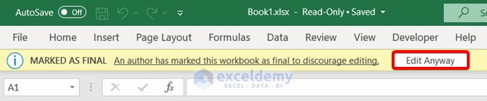Using ‘Mark as Final’ to Protect an Excel Workbook from Editing