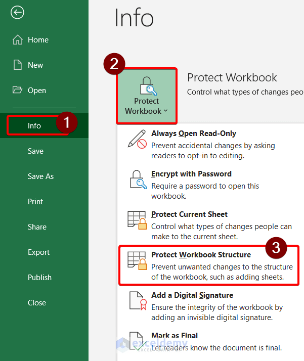 Using Protect Workbook Structure to Protect Workbook
