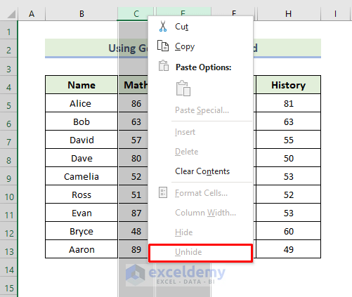 Applying Go To Special Command to Protect Hidden Columns