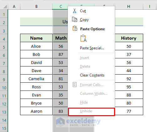 Using Info Option to Protect Hidden Columns