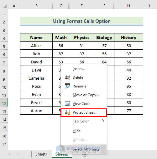 Using Format Cells Option to Protect Hidden Columns in Excel