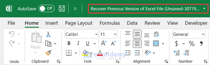 Retrieve Previous Version of Excel File from Manage Workbook Option