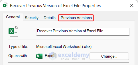 Using File Properties to Get Previous Version of Excel File