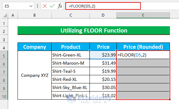 Remove Decimals in Excel with FLOOR Function with Rounding in Excel