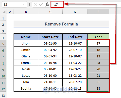 Alternative Way to Remove Formula in Excel