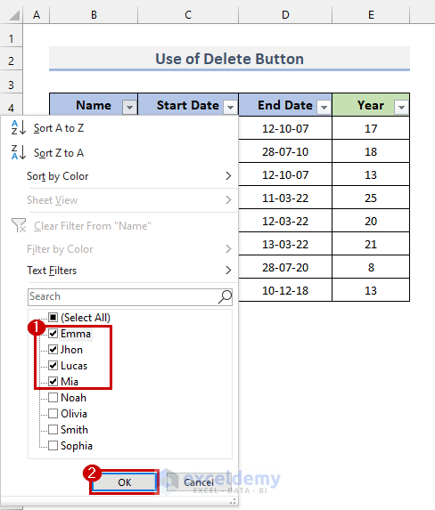 Use Delete Button to Remove Filtered Formula with Values in Excel