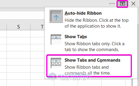 Using Ribbon Display Options to Restore Ribbon