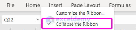 Unchecking Collapse the ribbon to Restore Contextual Tabs in Excel