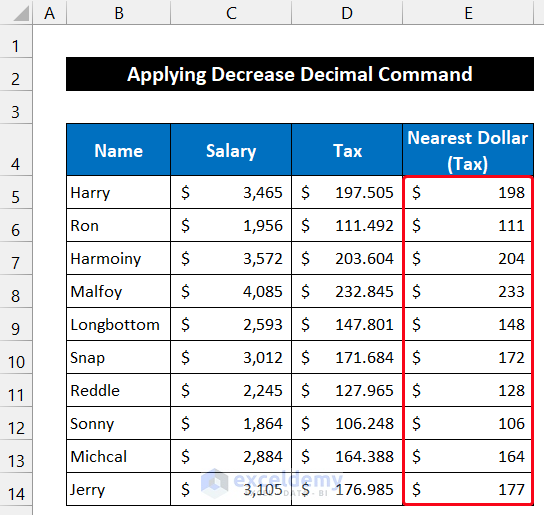 Rounding to Nearest Dollar Using Decrease Decimal Command