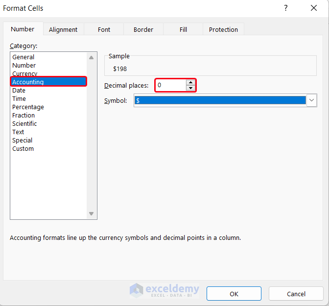 Applying Built-in Format Cells Option for Rounding to Nearest Dollar