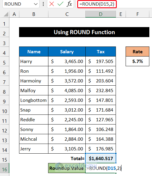Applying ROUND Function to Roundup a Formula Result in Excel