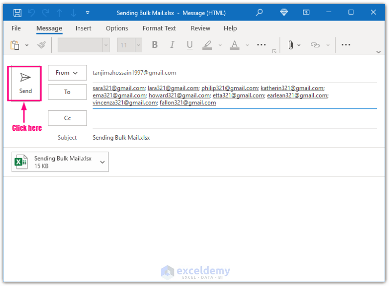 how to send bulk Email from outlook using Excel