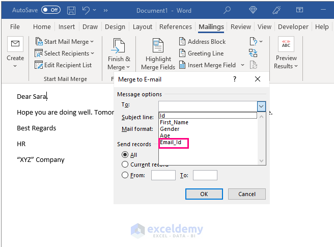 sending email with Excel, Word and Outlook