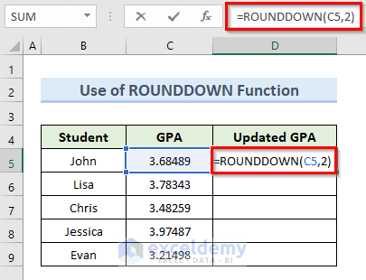 Use Formula with Excel ROUNDDOWN Function