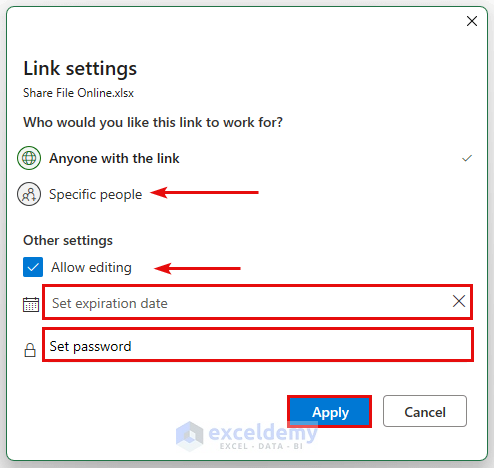 Option Settings: Using Ribbon to Share Excel File Online