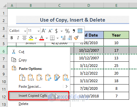 Use Copy, Insert & Delete Options to Shift Rows in Excel